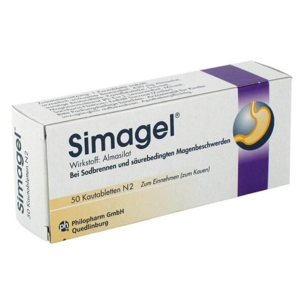 Жевательные таблетки Simagel (размер упаковки: 50 шт.) Используются для связывания излишков желудочной кислоты (антацид).