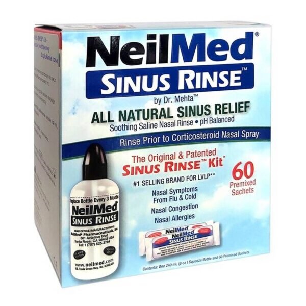 The medical device Sinus Rinse Kit is a basic set for rinsing the nose and paranasal sinuses. The product gently cleanses the nose and sinuses of mucus