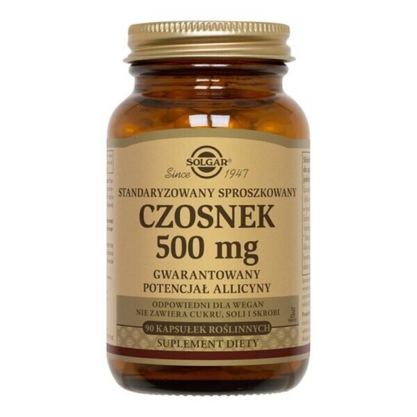 Solgar Standardized Garlic 500 mg (guaranteed allicin potential) - a dietary supplement containing powdered garlic (including alliin and allicin). Product for adults.