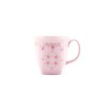 The pink porcelain mug with a square base and an upper circular circumference stands out with its surprisingly very pleasant shape and volume.