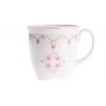 Porcelain mug with a volume of 0.6 l decorated with roses and a gold line.