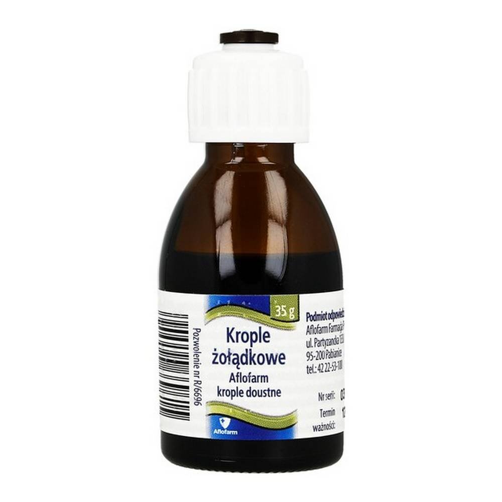 stomach drops 35 g aflofarm Stomach drops (Guttae stomachicum) is a traditional herbal medicine administered as a product that stimulates the secretion of digestive juices. The drug is used in digestive problems (flatulence, indigestion, anorexia). Gastric drops can be given to adults and children over 12 years of age.