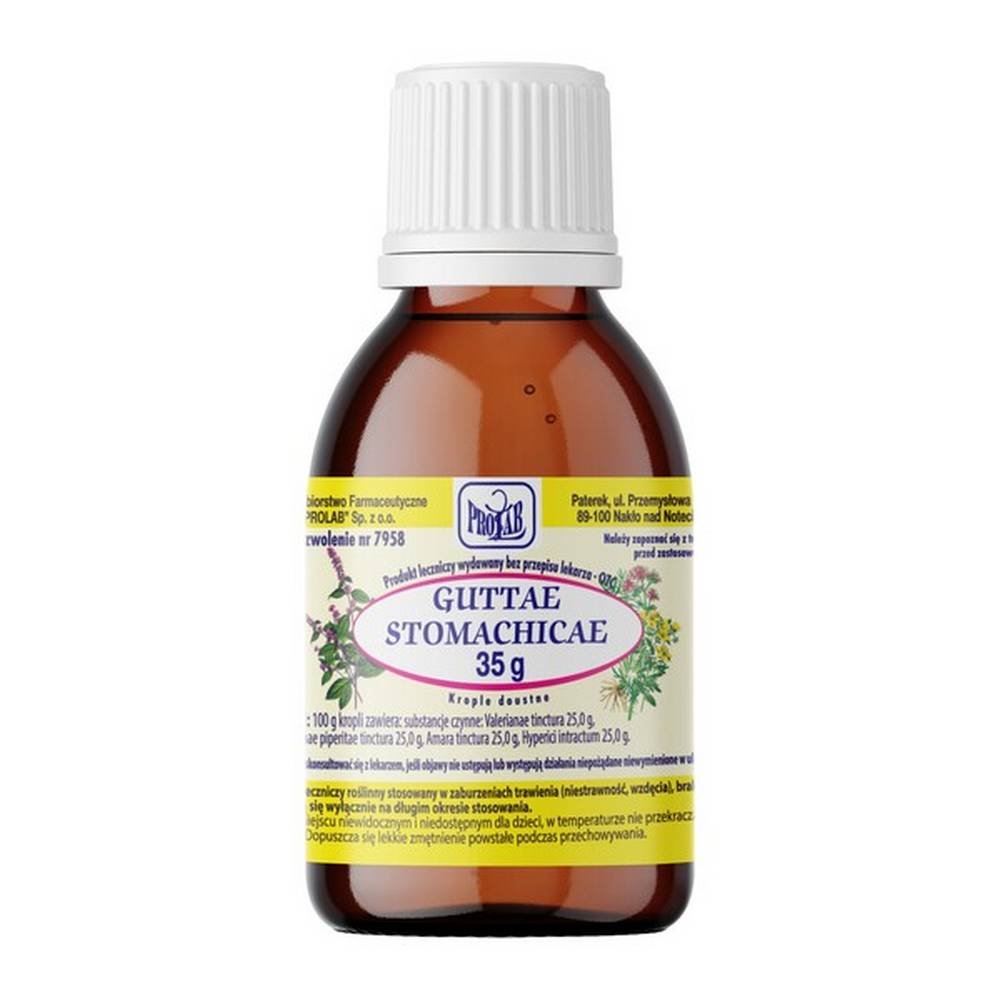 stomach drops prolab 35 g Капли для желудка (Guttae gasticum) - это традиционное лекарственное средство на травах, которое вводят как продукт, стимулирующий секрецию пищеварительных соков. Препарат применяют при проблемах с пищеварением (метеоризм, расстройство желудка, анорексия). Желудочные капли можно давать взрослым и детям старше 12 лет.
