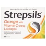 These Strepsils Orange lozenges are indicated for mild sore throats without fever as well as mouth ulcers, small mouth sores.