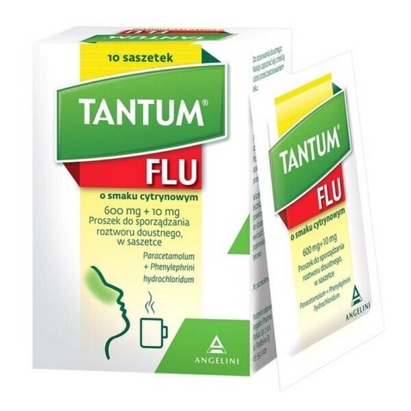 Tantum Flu lemon flavored contains a combination of active substances that are effective in relieving the symptoms of colds and flu.