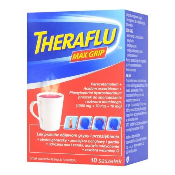 Theraflu Max Grip is a cold and flu medicine.The taste of forest fruit and menthol.