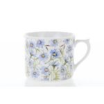 Porcelain mug, a large volume of 700 ml, decorated with a forget-me-not motif all over the surface.