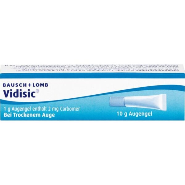 Vidisic eye gel with the active ingredient: Carbomer 40000-60000 for use: Replacement of tear fluid in case of impaired tear production. Symptomatic treatment of dry eye. Attention: The ability to react can be impaired!