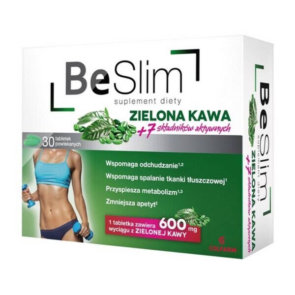 Be Slim - a dietary supplement containing plant extracts of green coffee, bitter orange, green tea, nettle, cayenne pepper and coffee. The product is intended for adults.