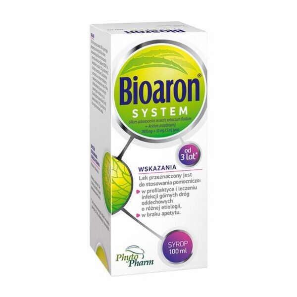 Bioaron System (Bioaron C) is a medicinal product that supports the treatment and prevention of upper respiratory tract infections and also stimulates the appetite. The drug contains aloe vera extract and vitamin C and can be used in adults and children over 3 years of age.