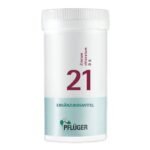 Biochemie Pflüger No. 21 Zincum chloratum D 6 tablets is a homeopathic medicine from A. Pflüger GmbH & Co. KG. As a biochemical supplement, the preparation is used for the therapy and prevention of zinc deficiency states. It is not a substitute for a healthy diet and lifestyle.