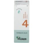 Biochemie Pfluger No. 4 Kalium chloratum D 6 is a homeopathic medicine from A. Pfluger with potassium chloride. According to Dr. Schu?ler, this functional agent is the "salt of the mucous membranes" and is important for all body glands. It is therefore used for swellings and skin problems such as spider veins, but also for coughs.