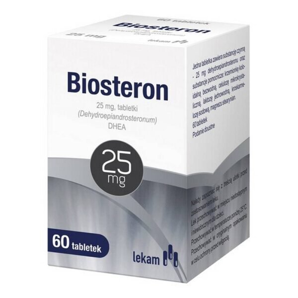 Biosterone is a medicinal product that replenishes dehydroepiandrosterone (DHEA) deficiencies. DHEA is a precursor to androgens and estrogens.