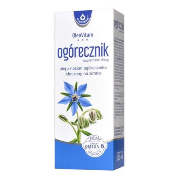 OleoVitum borage - a dietary supplement containing borage seed oil, which is the source of omega-6 acids (LA and GLA). Adult product.