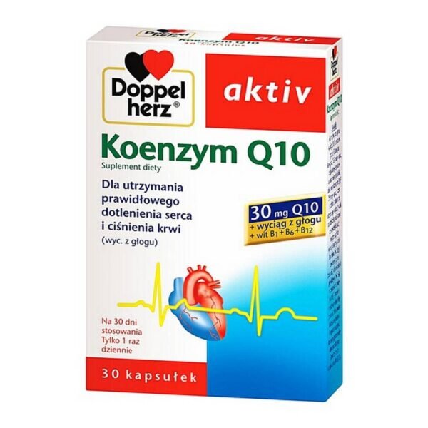 Doppelherz - a dietary supplement containing coenzyme Q10, hawthorn extract, B vitamins, i.e. ingredients that support the functioning of the heart and circulatory system. The product is intended for adults, especially for people over 40, on a diabetic diet, practicing sports.