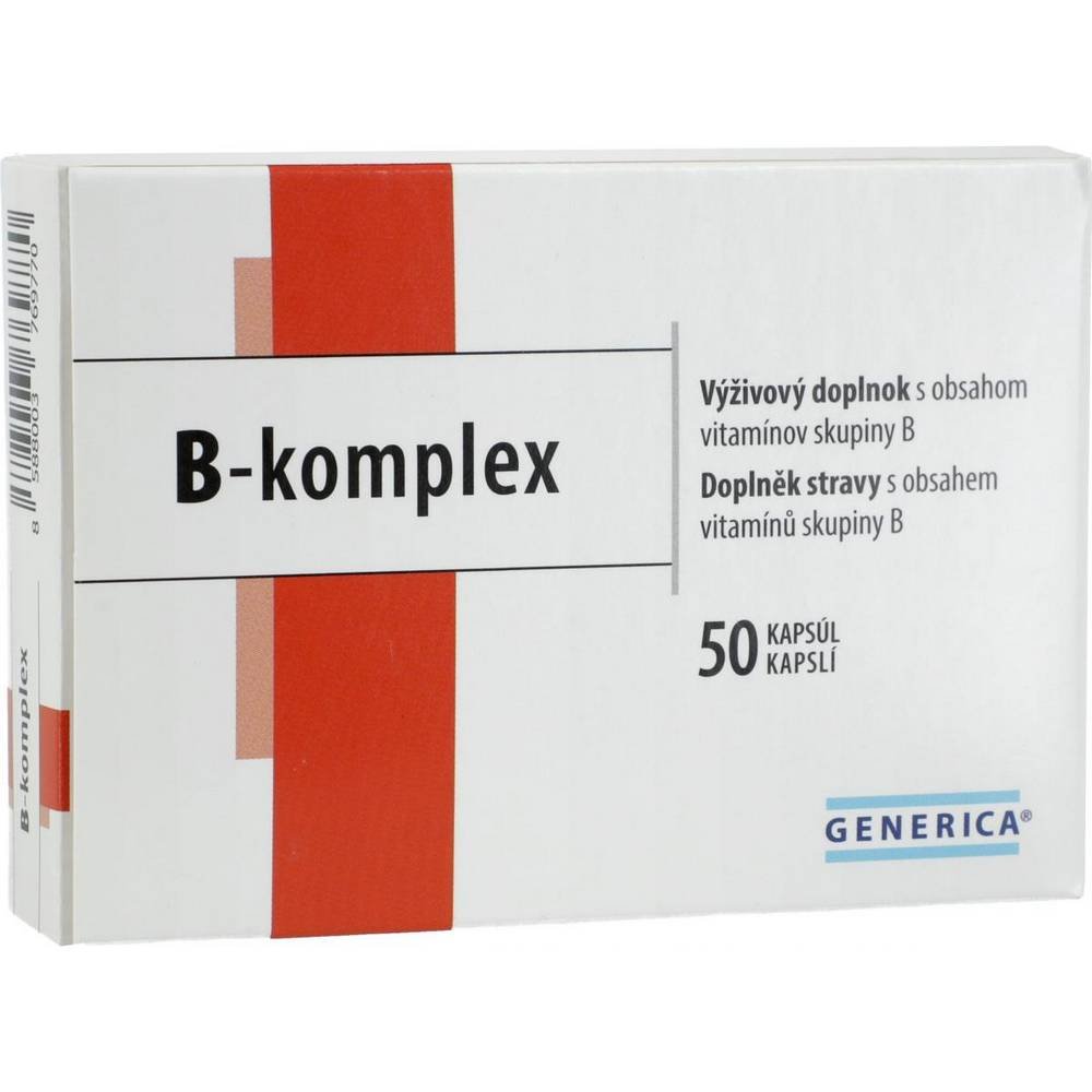 generic b complex 50 A complex of essential B vitamins in small capsules that are easy to swallow.