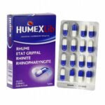 HUMEX STATE OF INFLUENZA combines paracetamol, relieving headache and reducing fever, chlorphénamine antihistamine H1, sedating clear runny nose.