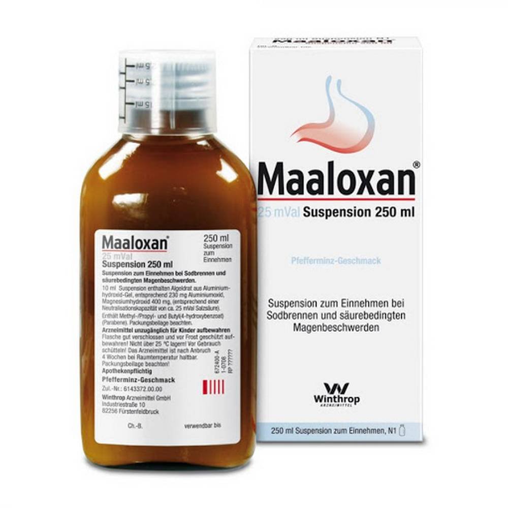 maaloxan 25 mval suspension 250 ml symptomatic treatment of diseases in which gastric acid should be bound:
