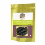 Maiz morado (Zea mays, purple corn) is the highest quality Peruvian purple corn grown in the Andes at altitudes around 3900 meters above sea level. It is one of the oldest cultural crops of mankind. The ears are dark purple to black