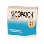 Nicopatch box of 28 patches in 21mg nicotine after 24 hours, recommended for the treatment of smoking addiction.