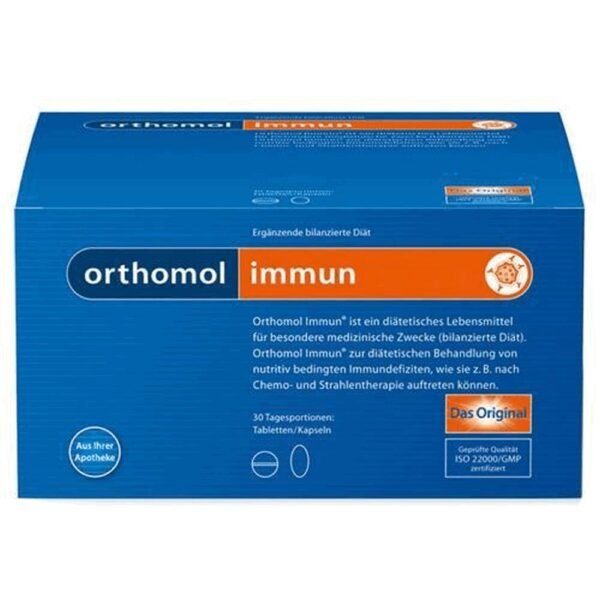 Orthomol Immun Pro is a multivitamin complex designed to restore the intestinal microflora and treat its immune system. This orthomolecular drug is recommended for allergies, after radiation or chemotherapy, to eliminate the negative effects of antibiotics. The recipe includes a unique, precisely balanced complex of vitamins, trace elements, minerals and other nutrients that help to cope with immunodeficiency.