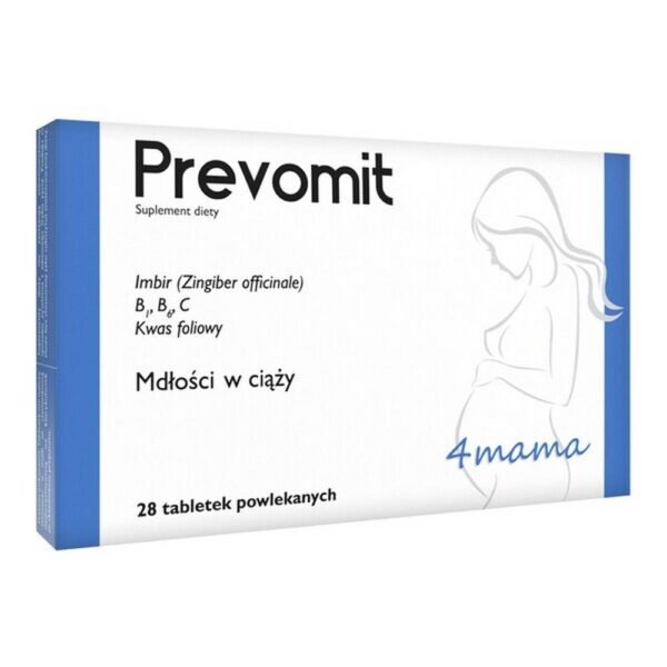 Prevomit - a dietary supplement containing vitamins B1, B6, vitamin C, folic acid and ginger rhizome extract. The product is intended for pregnant women with nausea.