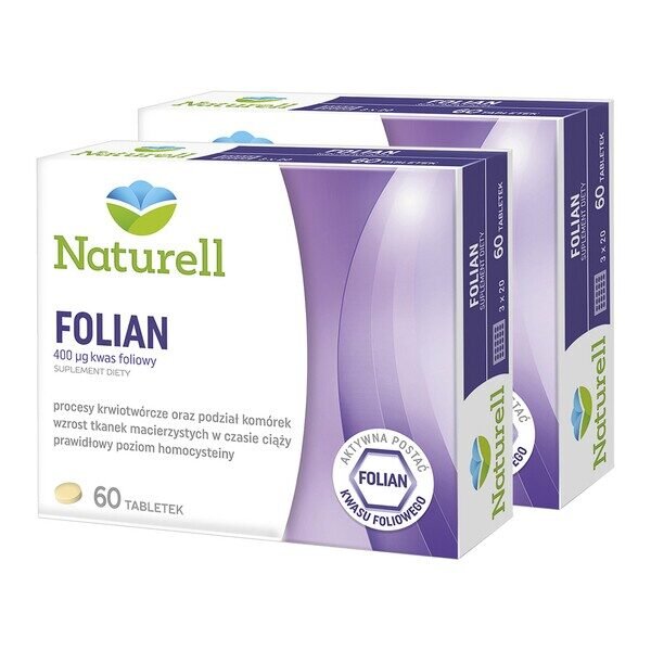 Naturell Folian is a dietary supplement containing 400 µg of calcium L-methylfolate - the active form of folic acid (vitamin B9) in one tablet. The product complements the daily diet and supports the proper course of many different processes in the body.