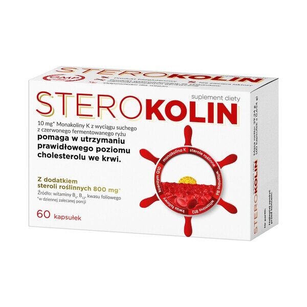 Sterokolin - a dietary supplement containing a unique combination of as many as six active ingredients. The product is intended for adults. Vitamin B6, vitamin B12 and folic acid contribute to the maintenance of normal metabolism of homocysteine.