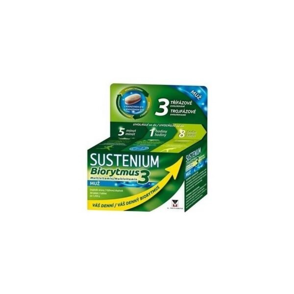 Multivitamin and multimineral Sustenium Biorhythm MAN in a three-layer tablet contains a balanced amount of vitamins, minerals and other substances adapted to the needs of men. For everyday use.