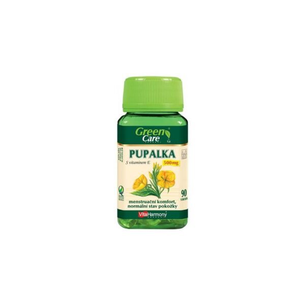 The product contains 500 mg of cold-pressed evening primrose oil, which is a rich natural source of unsaturated fatty acids, mainly linoleic and gamma-linolenic acid.