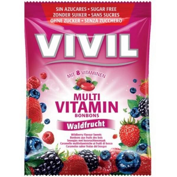 Multivitamin drops with sweetener and forest fruit flavor, enriched with eight vitamins.