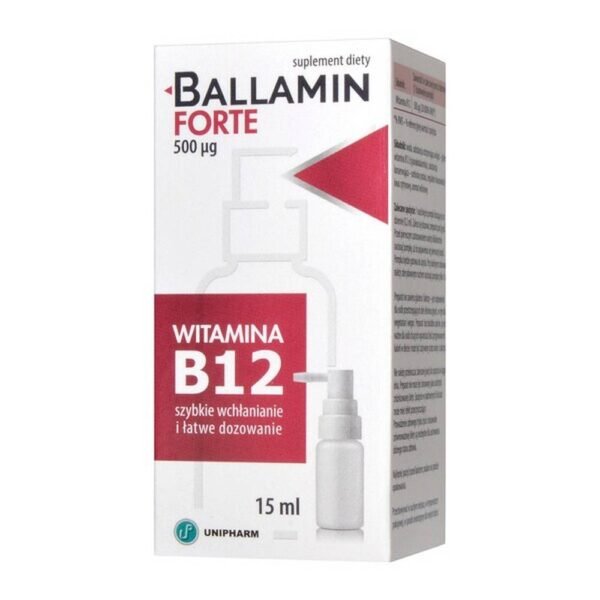 Ballamin Forte - a dietary supplement in the form of an oral spray. Product intended for adults. Vitamin B12 helps to maintain the proper state of the nervous system, supports psychological functions.