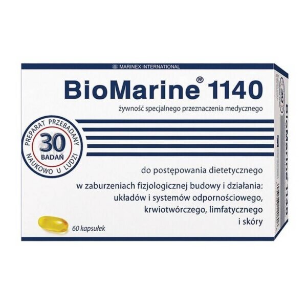 Капсулы с маслом печени акулы BioMarine®1140 предназначены для диетического лечения нарушений физиологической структуры и функционирования иммунной, лимфатической и кроветворной систем, в частности костного мозга и кожи.