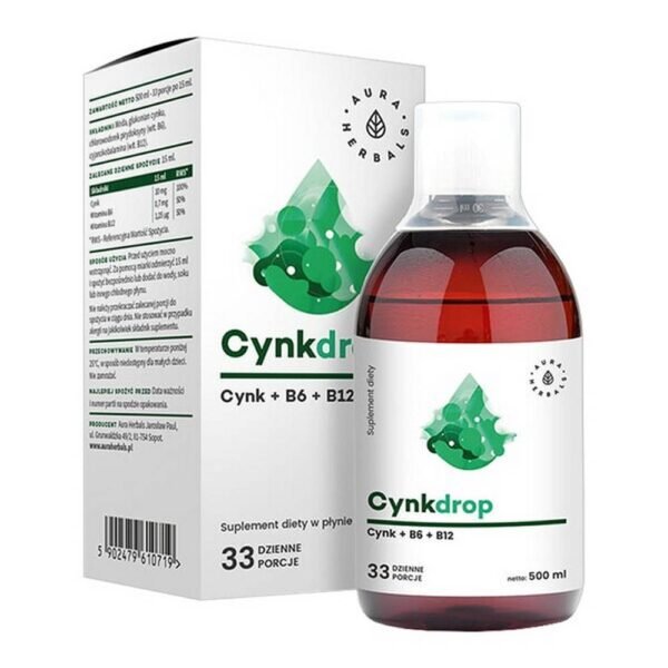 Cynkdrop - a dietary supplement containing zinc, vitamin B6 and vitamin B12. Product intended for adults. Zinc supports the proper functioning of the immune system, supports the maintenance of proper cognitive functions.