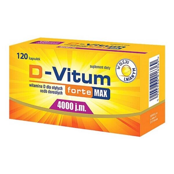 D-vitum Forte Max - a dietary supplement containing vitamin D dissolved in high-linolenic cold-pressed flax seed oil. The product is intended for obese adults. Vitamin D helps to maintain healthy bones and teeth and influences the correct level of calcium in the blood