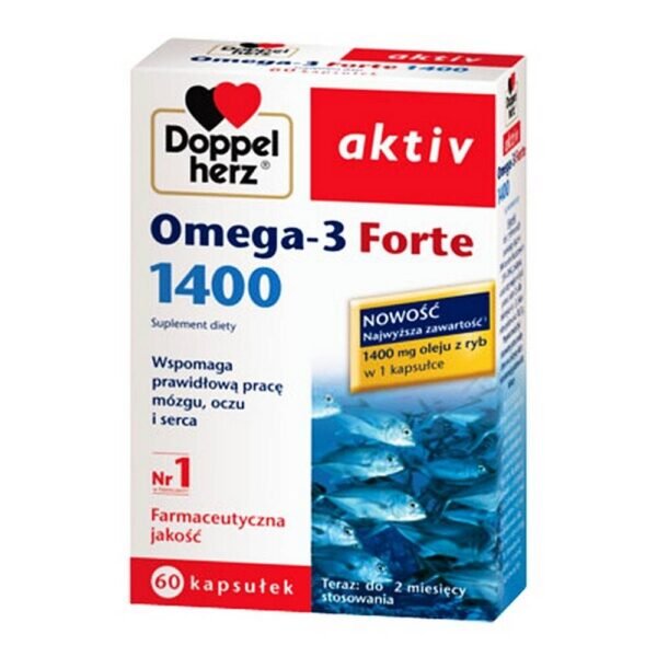 Doppelherz aktiv Omega-Forte 1400 - a dietary supplement intended for adults. Omega-3 supports the proper functioning of the brain, eyes and heart.