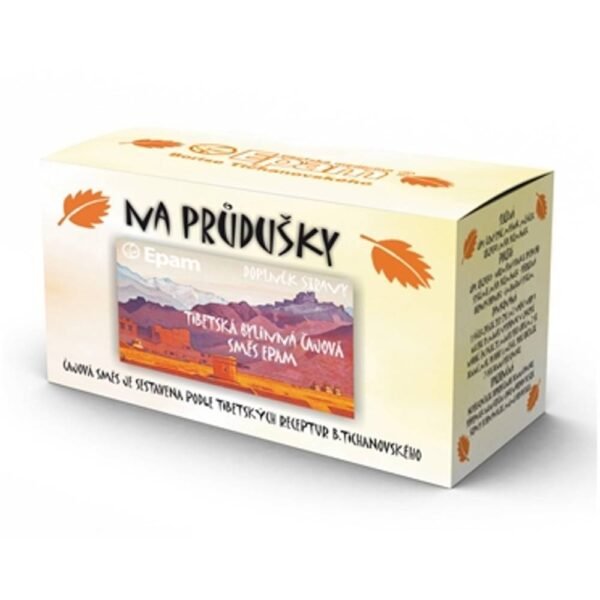 Tibetan herbal tea mixture EPAM for bronchi, suitable only as a dietary supplement. Dosage indicated on the tea box.
