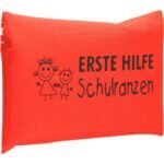 Zipper bag made of coated nylon fabric, filled with child-friendly bandage material.