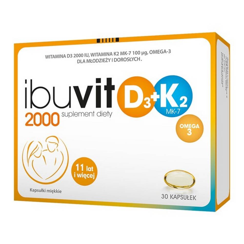 ibuvit d3 2000 k2 mk 7 0mega 3 capsules 30 Ibuvit D3 2000 + K2 MK-7 Omega 3 - a dietary supplement containing vitamin D and vitamin K. The product is intended for children over 11 years of age and adults