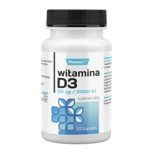 Pharmovit Vitamin D3 - a dietary supplement containing vitamin D3 in a dose of 50 µg (which corresponds to 2000 UI) in one capsule. Product intended for adults.