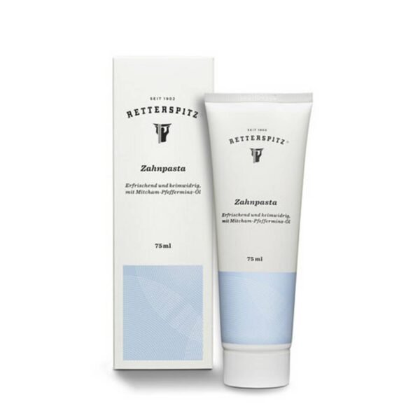 Toothpaste with peppermint oil and sea salt.