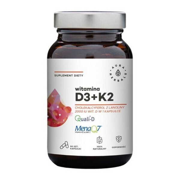 Vitamin D3 2000IU + K2 - a dietary supplement containing vitamin K from chickpeas and vitamin D from lanolin. Product intended for adults. Vitamin D supports the maintenance of healthy bones and the proper functioning of the immune system.