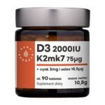 Vitamin D3 (2000IU) + K2mk7 + Zinc + Selenium - a dietary supplement containing certified vitamin D - Quali-D&reg;. Product intended for adults. Vitamin D supports the proper functioning of the immune system and supports the maintenance of healthy teeth, supports the proper functioning of muscles and has a positive effect on the absorption of calcium and phosphorus.
