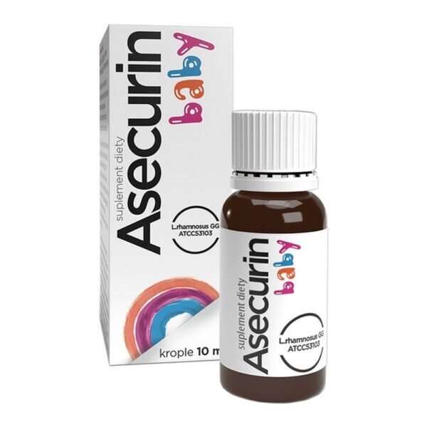 Asecurin baby - a dietary supplement containing one of the best-tested probiotic bacterial strains Lactobacillus rhamnosus GG. The product is intended for children from 1 day of age and adults. Do not exceed the recommended daily allowance.