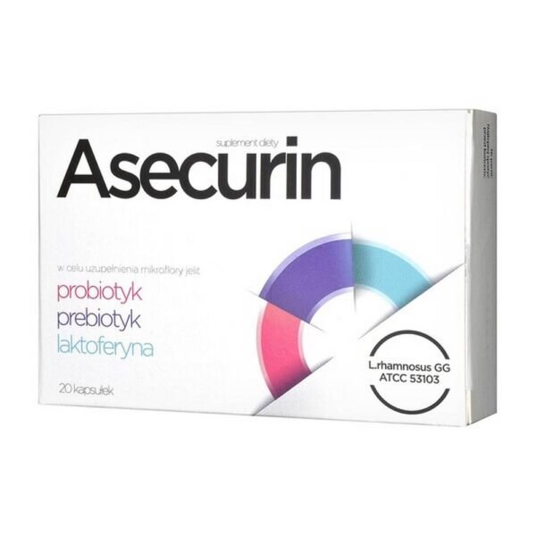 Asecurin - the dietary supplement contains three strains of probiotic bacteria, a prebiotic and lactoferrin. It is recommended to supplement the intestinal microflora for adults and children over 3 years of age