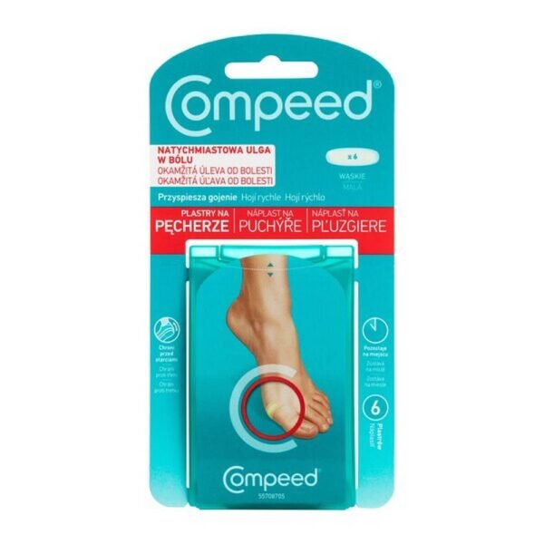 Medical device Compeed Bladder plasters mix types is a comprehensive solution for blisters, regardless of the cause of their occurrence (e.g. running, new shoes, etc.). The product provides immediate pain relief and supports natural healing.
