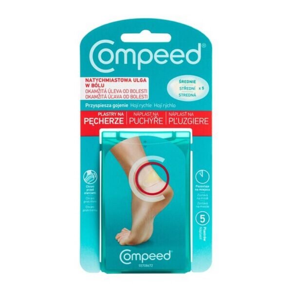 The Compeed bladder medical device is a hydrocolloid patch that relieves pain associated with abrasions and provides additional protection against abrasions.