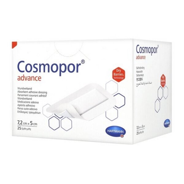 The medical device Cosmopor Advance is a self-adhesive, highly absorbent dressing for use on both normal and sensitive skin.