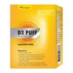 D3 PUFF - пищевая добавка в форме спрея, содержащая витамин D. Продукт предназначен для детей старше 1 года и взрослых. Витамин D поддерживает иммунитет, поддерживает здоровье костей и правильное функционирование мышц, дополнительно витамин D поддерживает правильное усвоение кальция и фосфора, поддерживает здоровье зубов и участвует в процессе деления клеток.