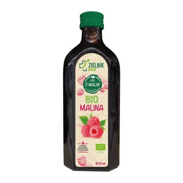 ZIELNIK DOZ BIO Raspberry, juice, foodstuff, NFC juice, obtained directly from raspberry fruit, obtained from organic farming, not from concentrate. Pasteurized product. Suggested portion: 100 ml. The juice can be diluted with water in any proportion.